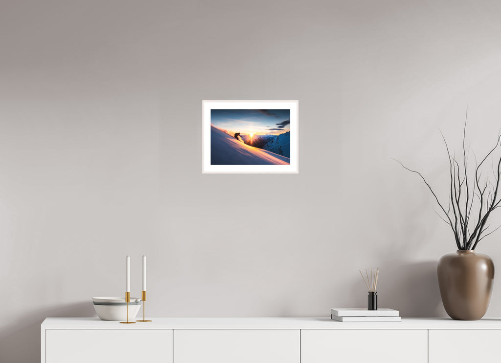 Ski Sunset at Trittkopf, Zürs Arlberg, 30 x 20 cm, framed Weiß