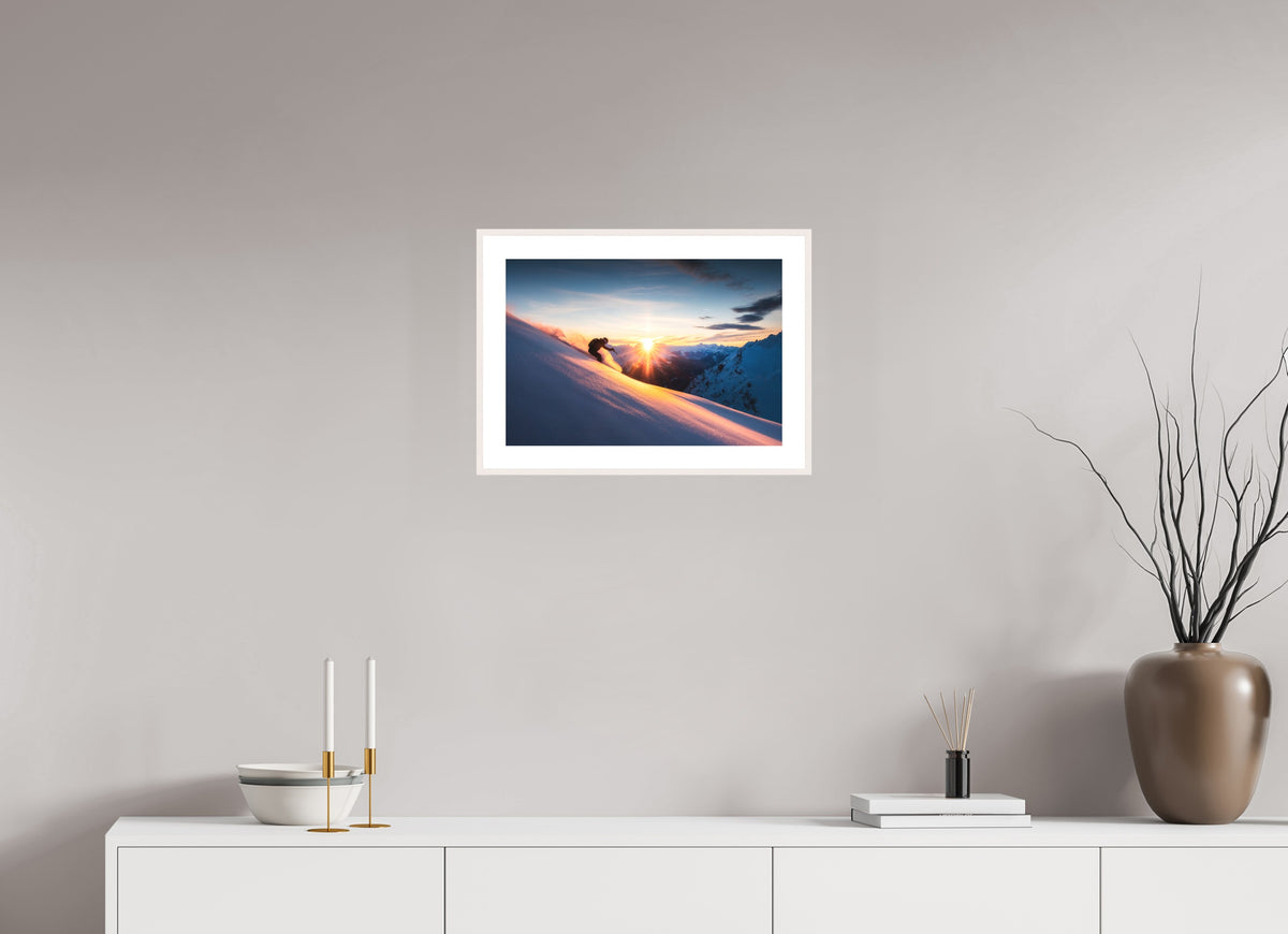Ski Sunset at Trittkopf, Zürs Arlberg, 45 x 30 cm, framed Weiß