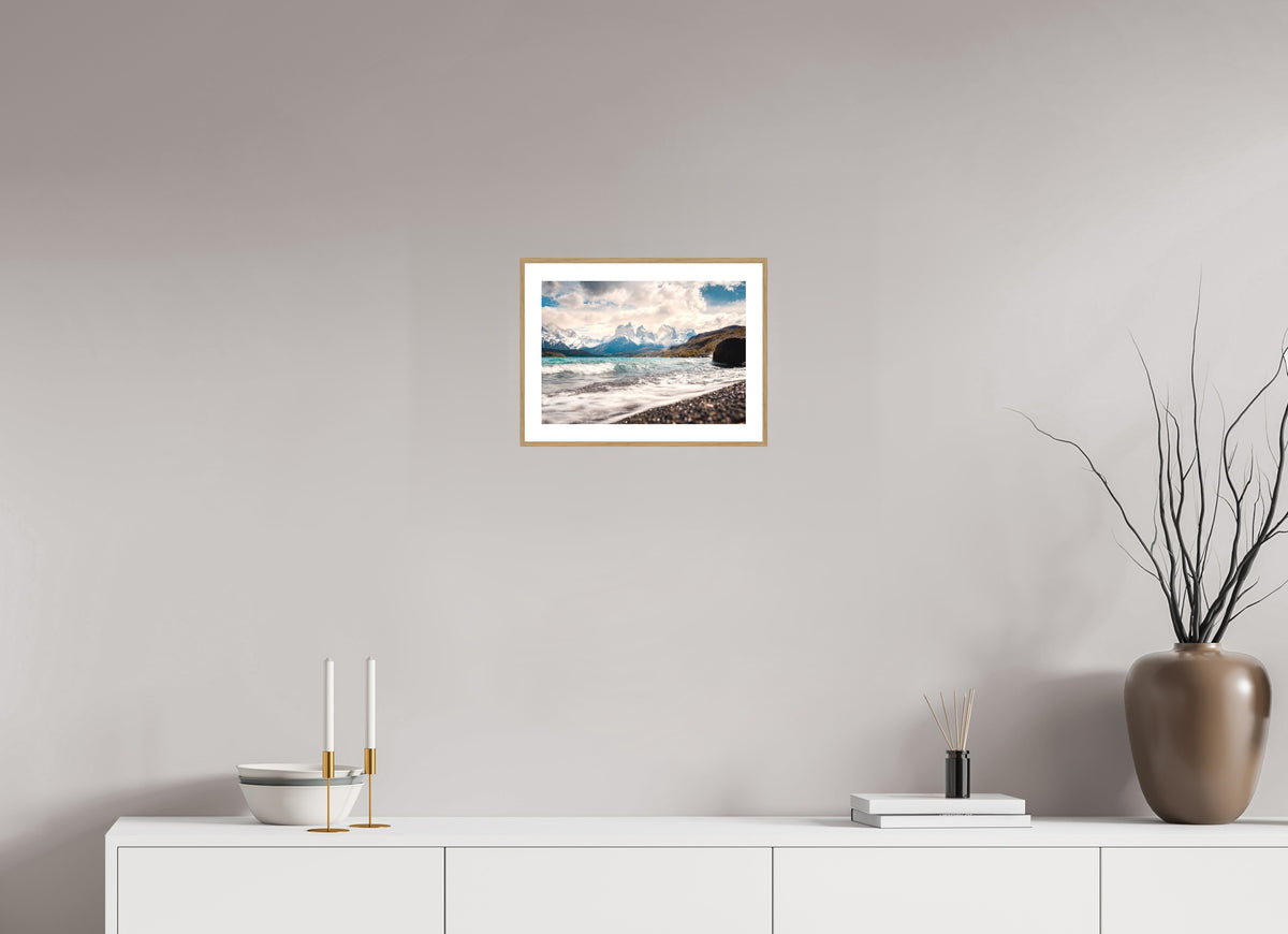 Torres del Paine, Dramatic Skies, 30 x 20 cm, framed Holzoptik