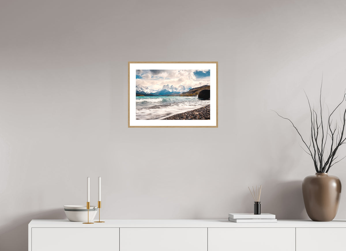 Torres del Paine, Dramatic Skies, 45 x 30 cm, framed Holzoptik