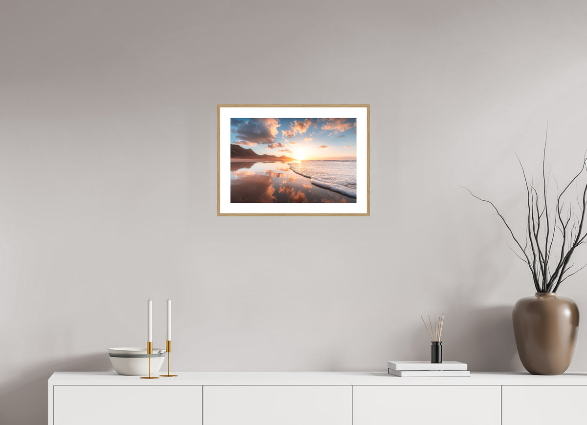 Sunset Reflections, Fuerteventura, 45 x 30 cm, framed Holzoptik