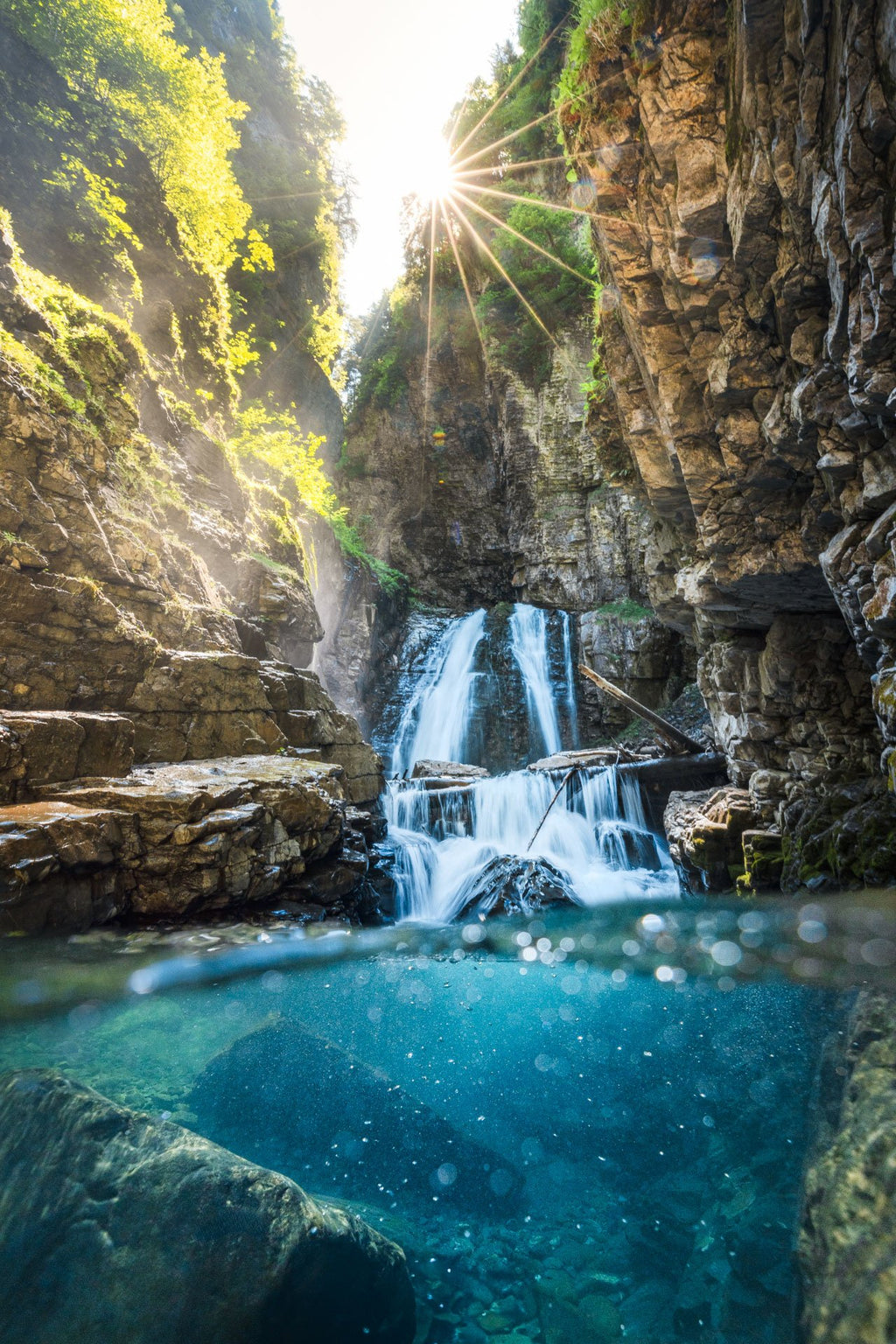 Photo Übleschlucht Waterfall at Sunrise, Vorarlberg