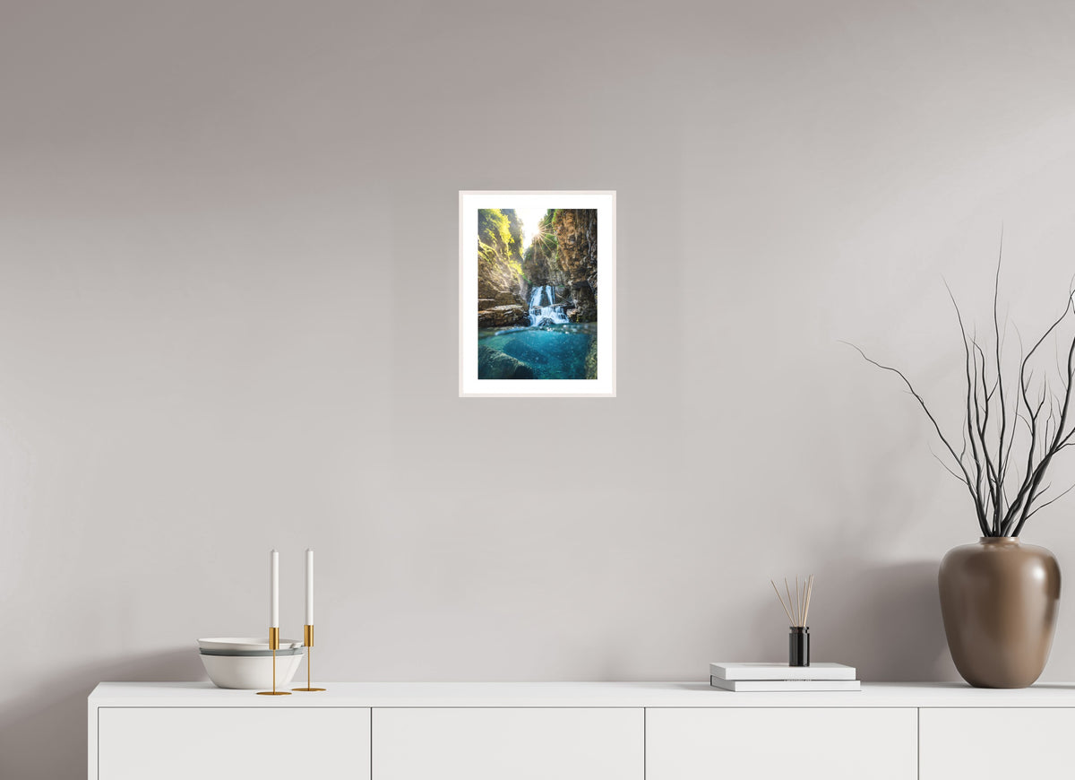 Übleschlucht Waterfall at Sunrise, Vorarlberg, 20 x 30 cm, framed Weiß