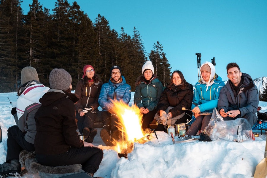 Campfire in the snow with the community
