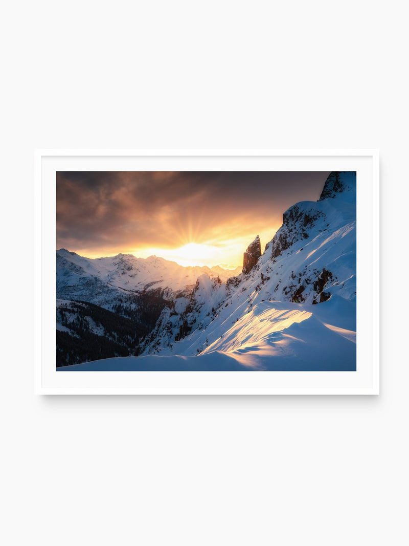 Black Tower at Sunset, Zürs, white frame