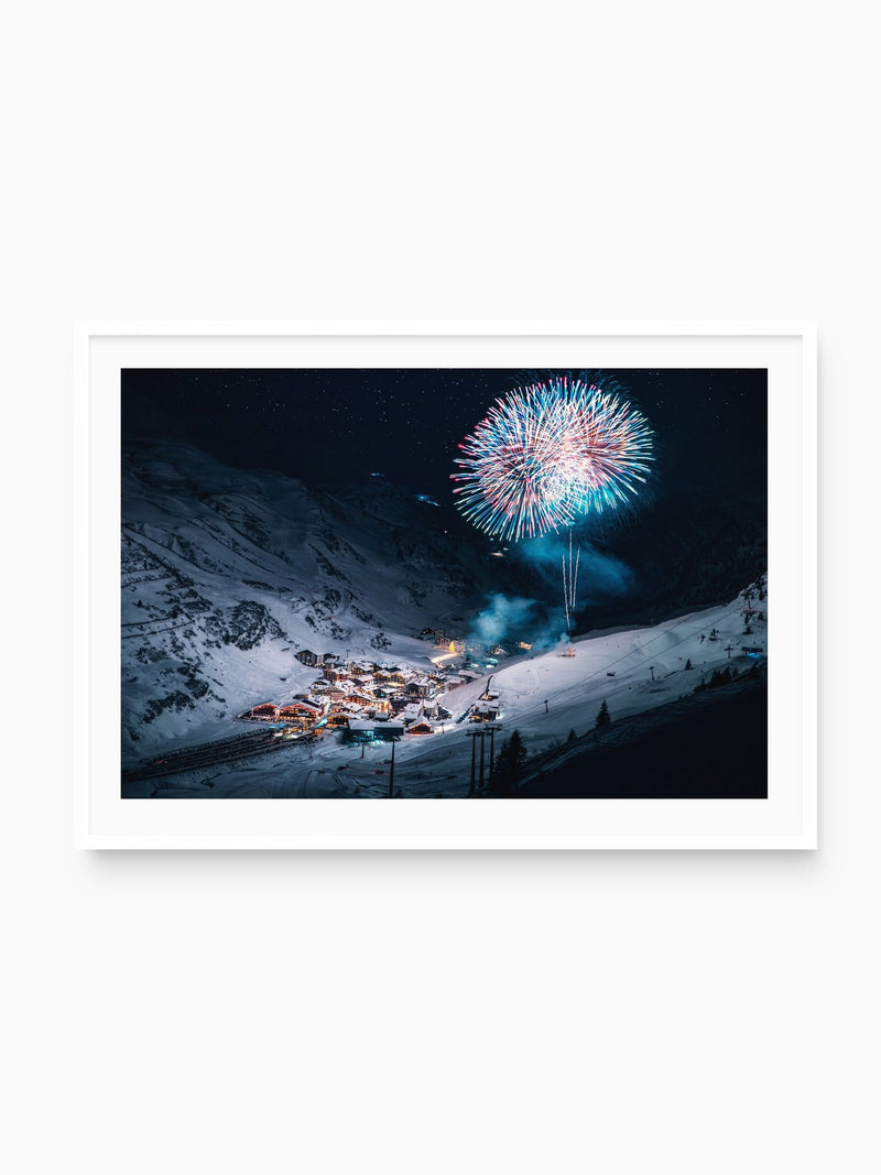 Fireworks Over Zürs, Arlberg, white frame