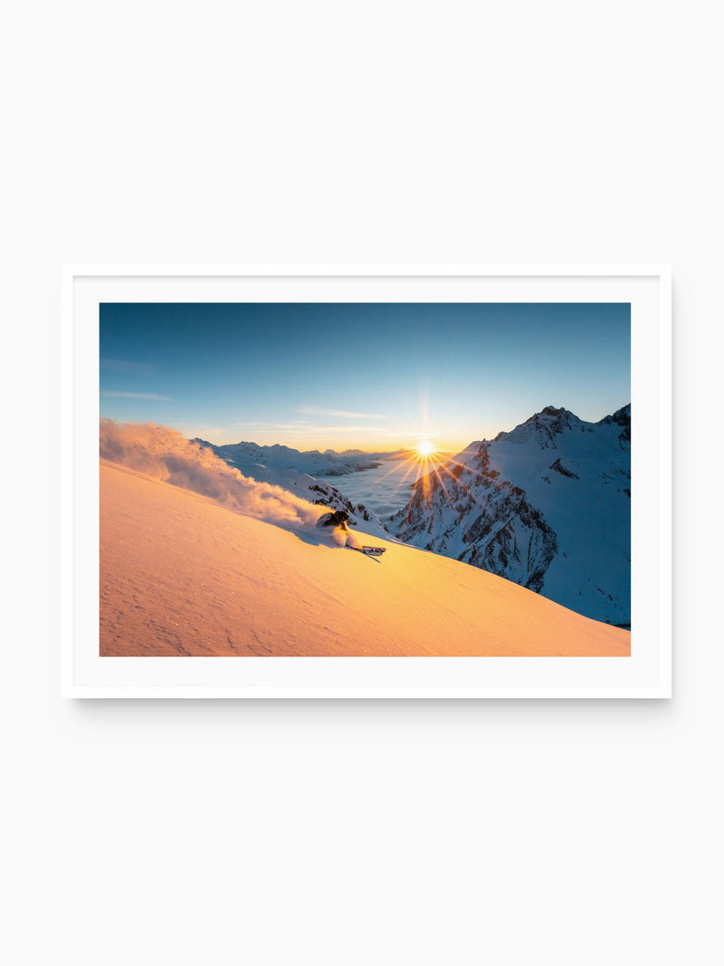 Freeride at Sunset, Trittkopf, Arlberg, white frame