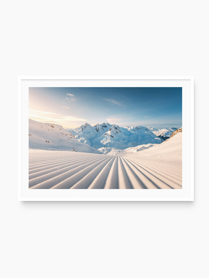 Freshly Groomed Slope, Zürs, white frame