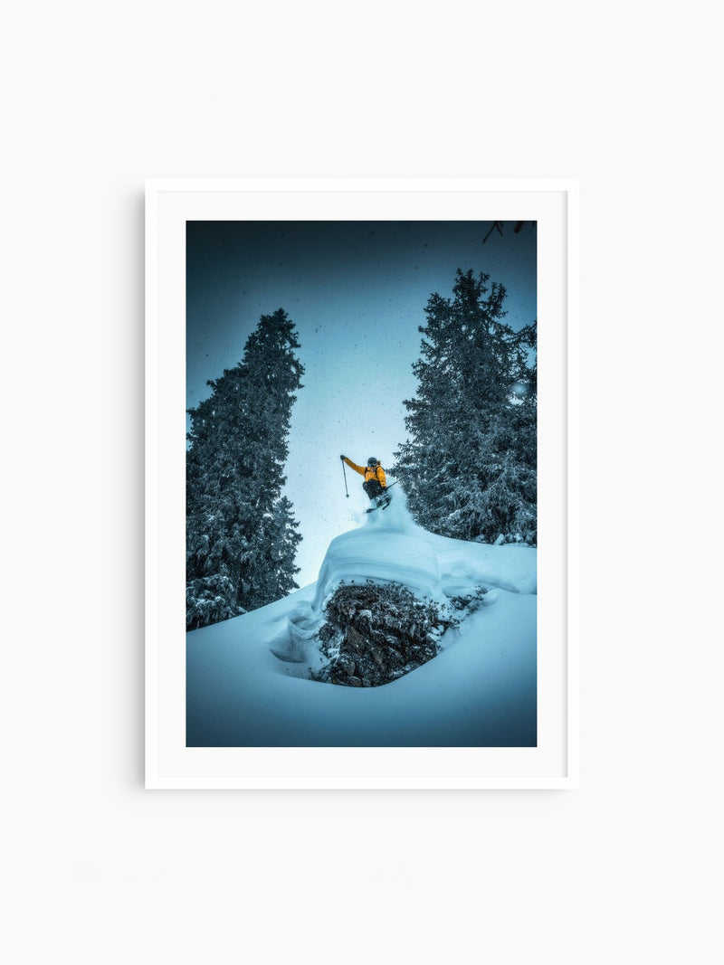Frozen Launch Over the Trees, white frame