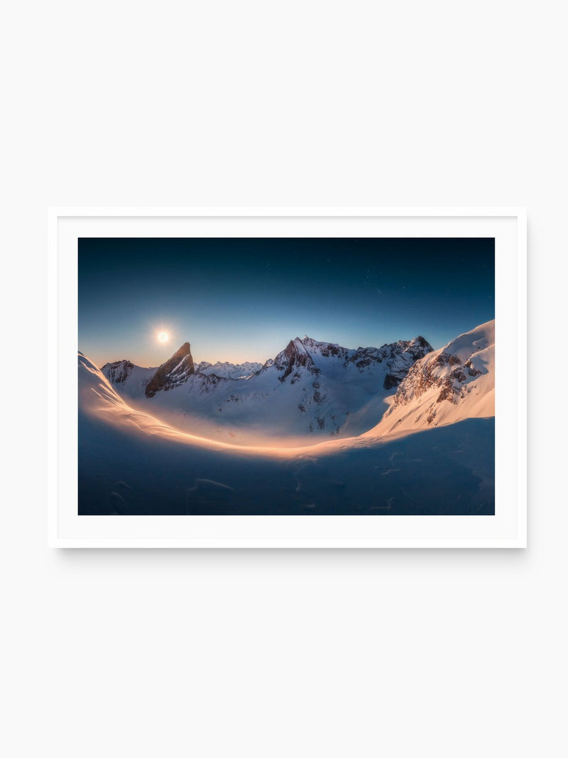 Full Moon at the Valluga, Arlberg, white frame