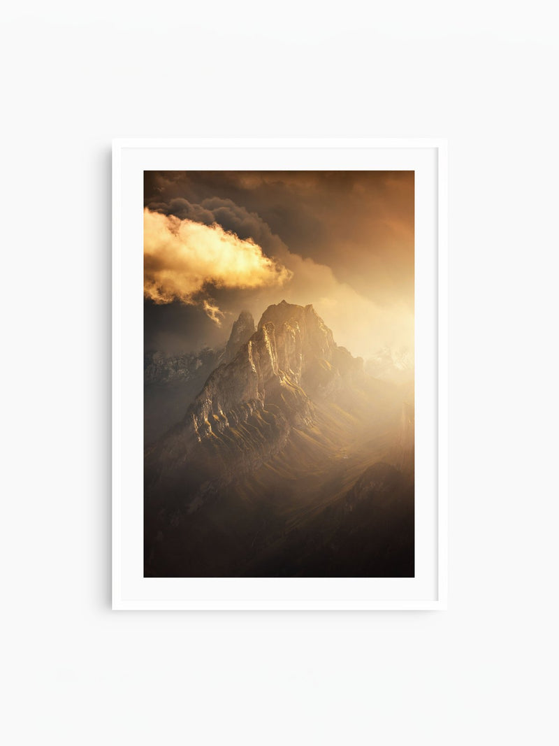 Glowing Mountainscape, Hoher Kasten, white frame