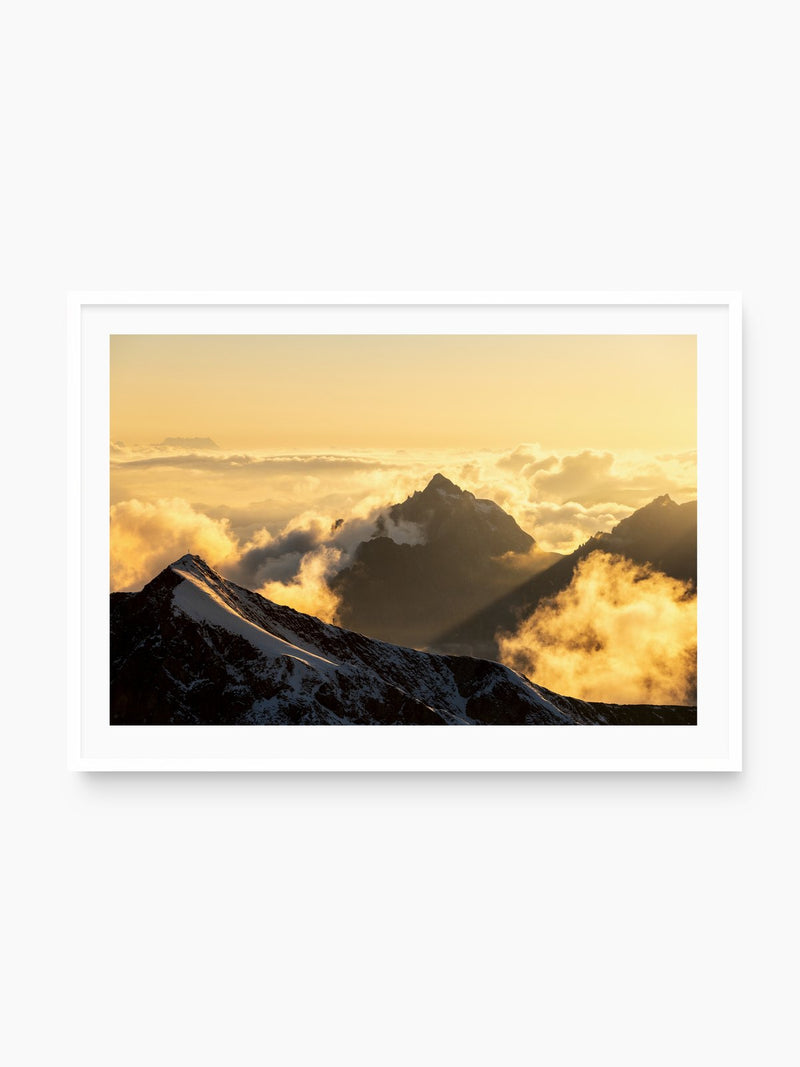 Golden Clouds at the Valluga, Arlberg, white frame
