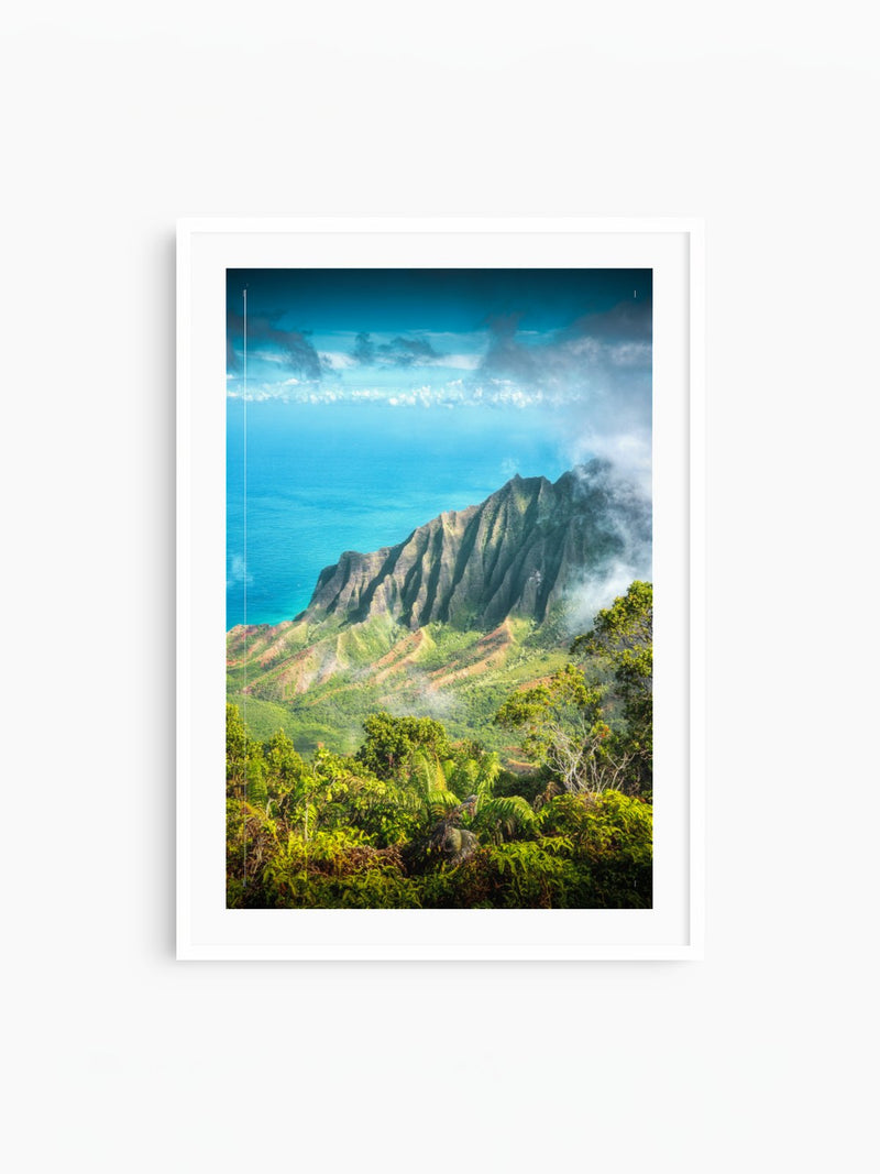 Kalalau Valley Viewpoint, Kauai Hawaii, white frame