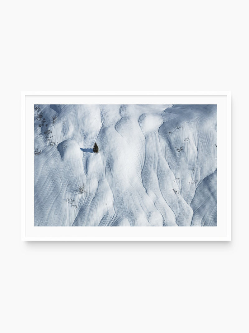 Lone Skier in the Snow Waves, Zürs, white frame