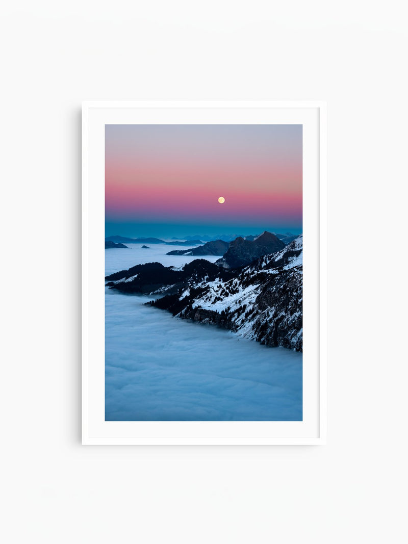 Moonrise Over the Sea of Fog, Hohe Matona, white frame