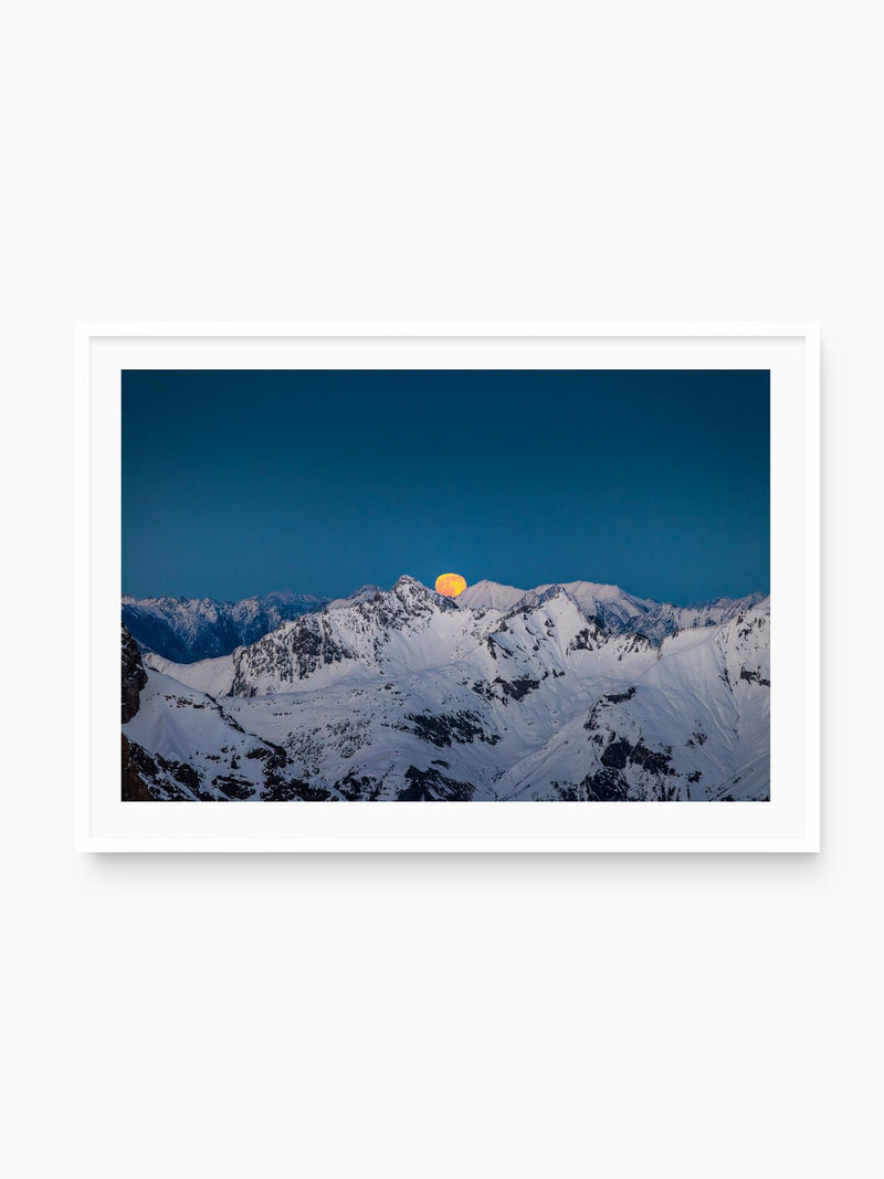 Moonrise at Trittkopf, Arlberg, white frame
