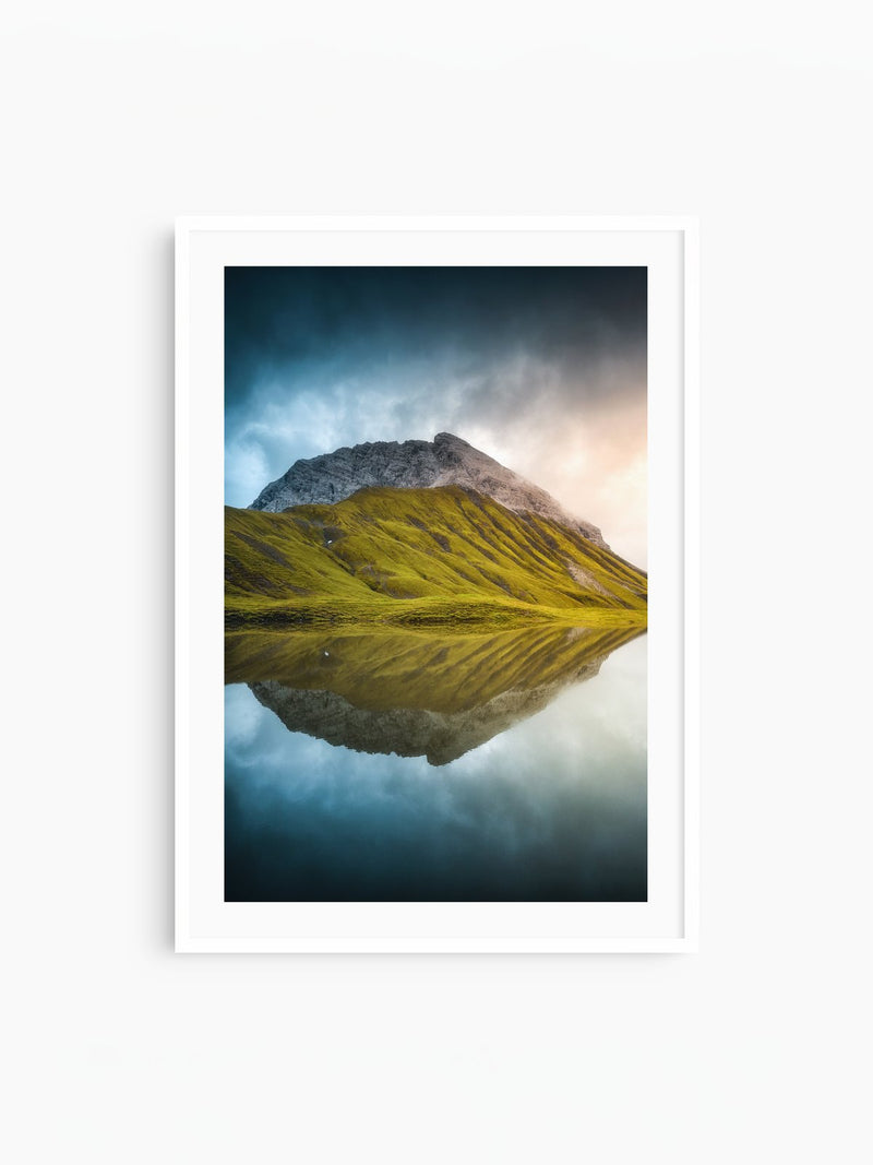 Morning Light at the Monzabonsee, Zürs, white frame