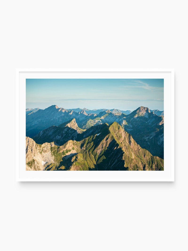Mohnenfluh Morning Light, Lech Austria, white frame