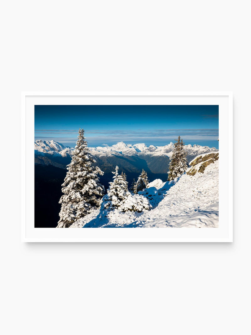 Muttjoechle Snowy Alps Sunrise, Vorarlberg, white frame