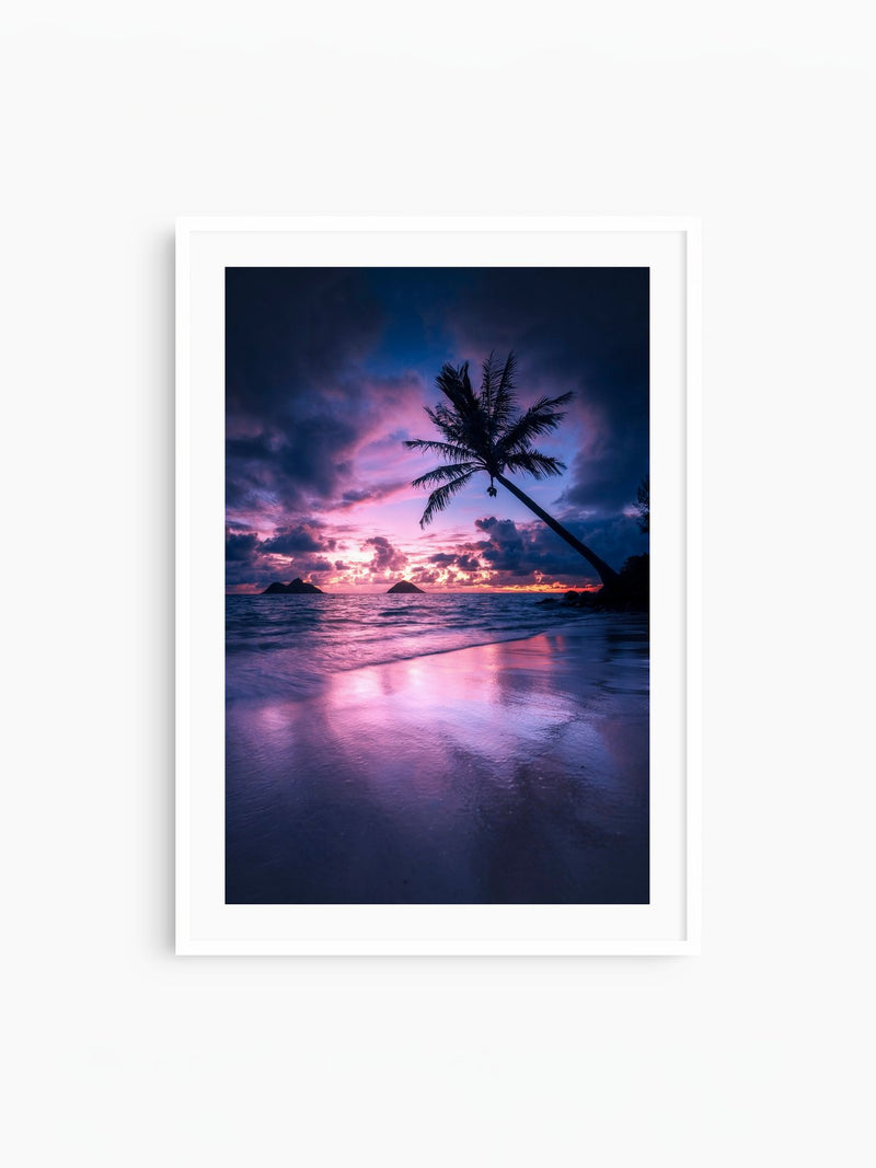 Oahu Sunset, Hawaii, white frame