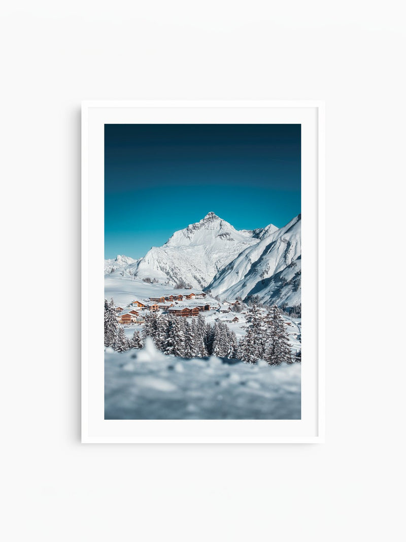 Oberlech Village with Biberkopf, Arlberg, white frame
