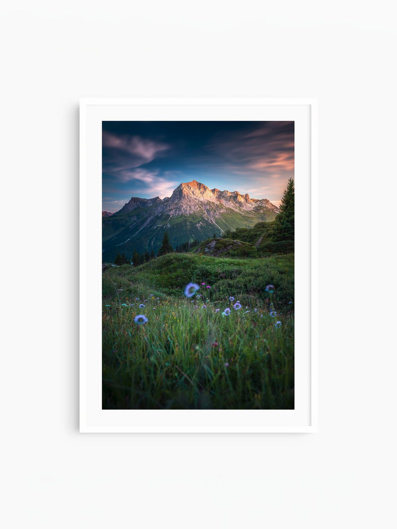Omeshorn Sunset, Lech Austria, white frame