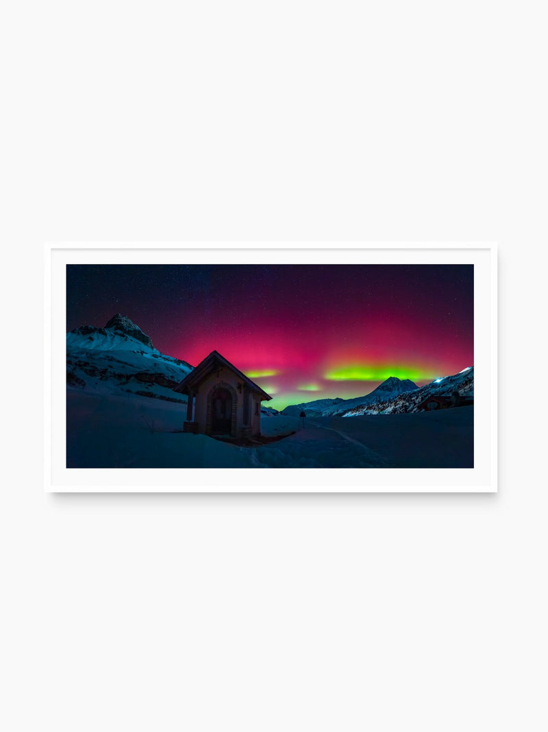 Polar Lights over Zürs, Arlberg, white frame