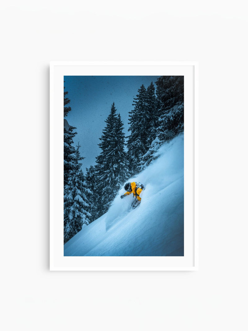 Powder Turn at the Sonnenkopf, Klostertal, white frame