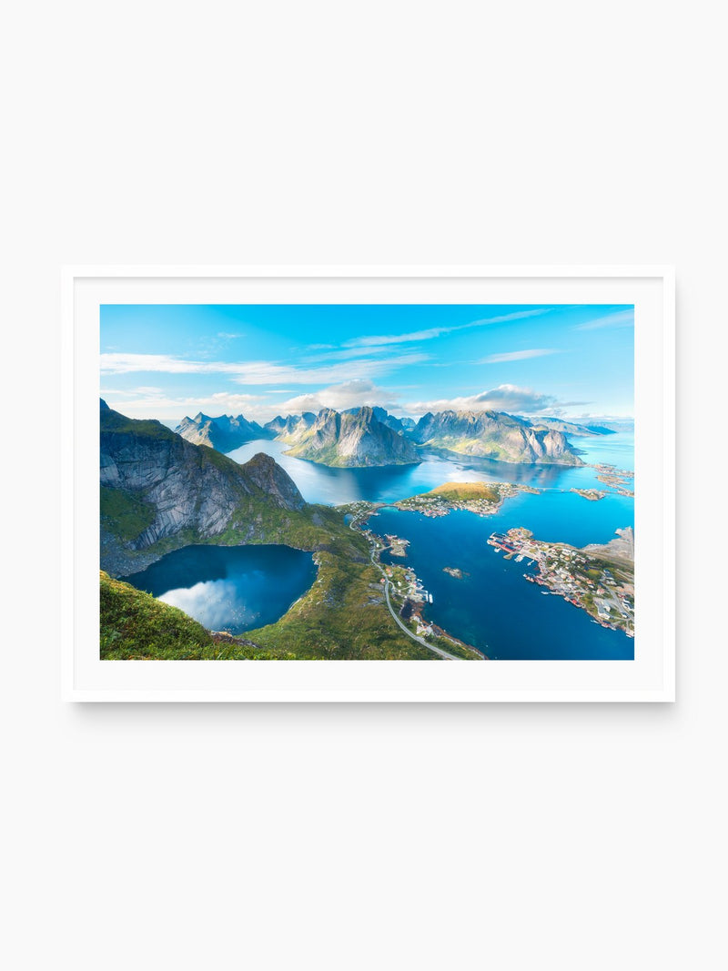 Reinebringen View, Lofoten Norway, white frame