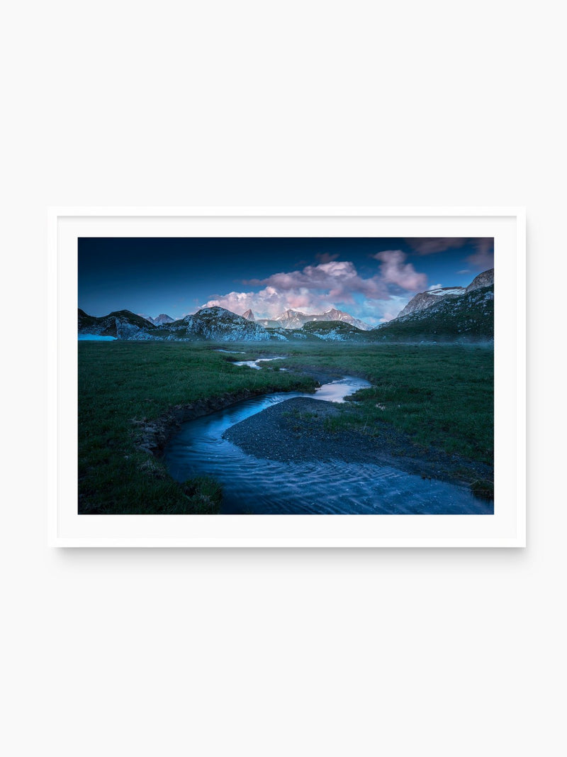 Madloch River Bend at Blue Hour, Lech, white frame