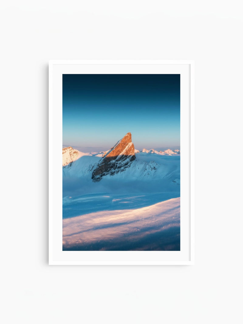 Roggspitze Sunset Light, Arlberg, white frame