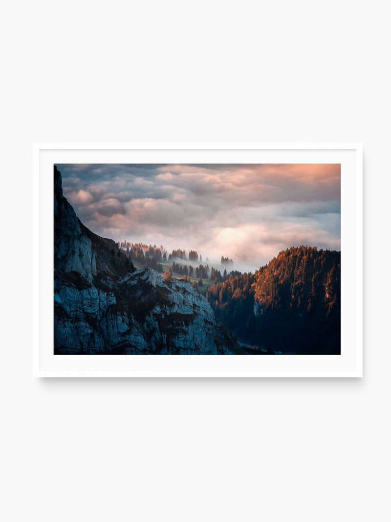 Säntis Forest Sunrise Light, white frame