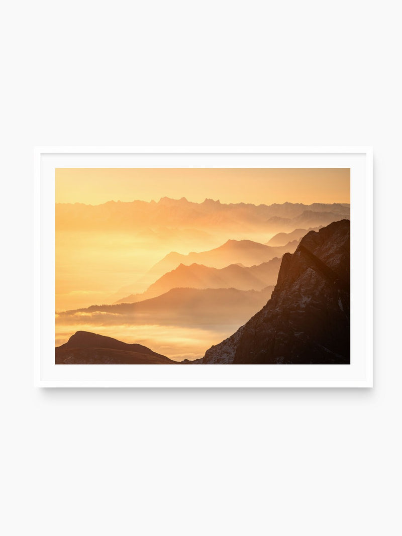 Säntis Hazy Sunrise Layers, Switzerland, white frame
