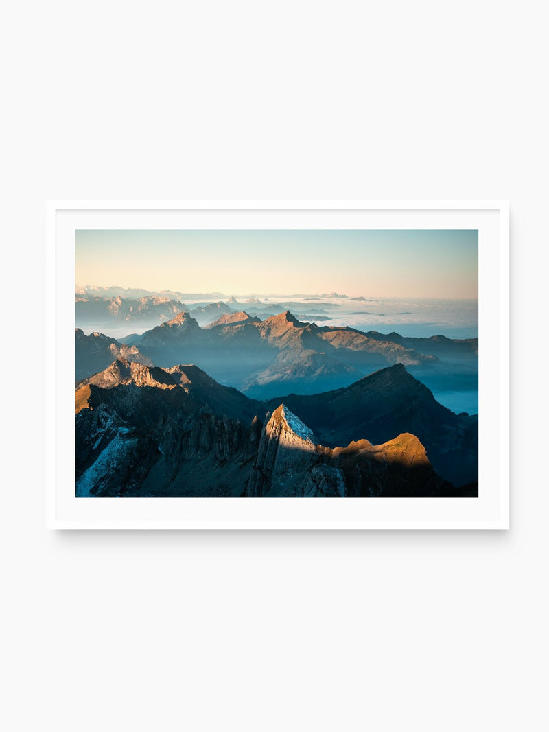 Säntis Morning Ridge Light, Switzerland, white frame