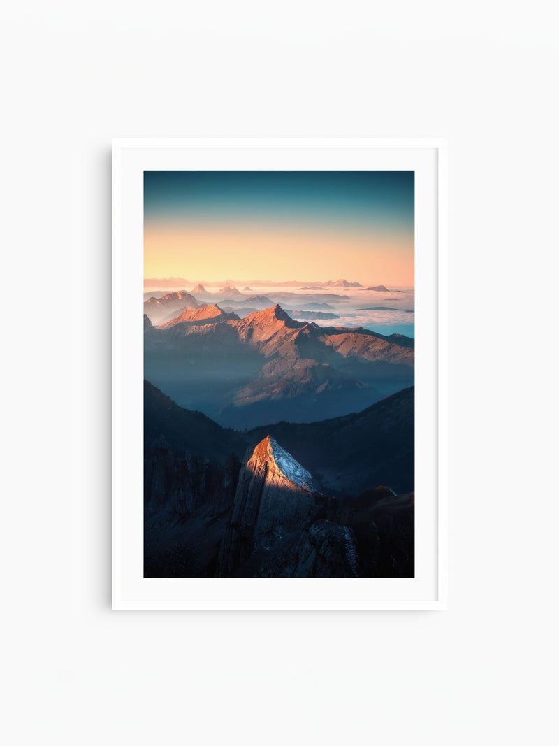 Säntis Peak Glow at Sunrise, Switzerland, white frame