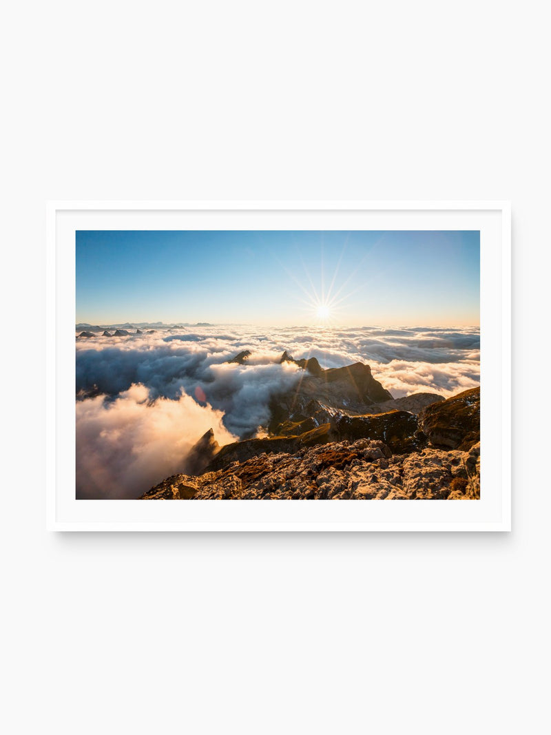 Säntis Sunset Clouds, Switzerland, white frame