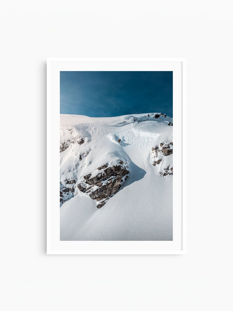 Skier Dropping a Steep Line, Arlberg, white frame