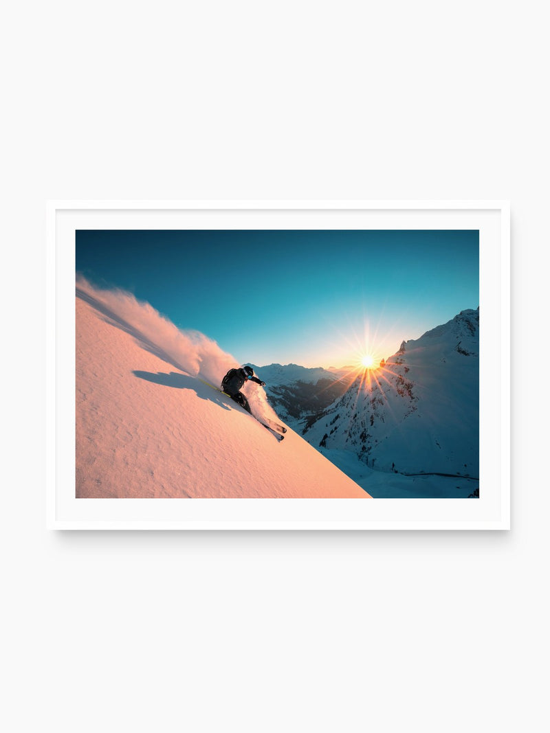 Skiing Into the Sunset, Flexenpass, white frame