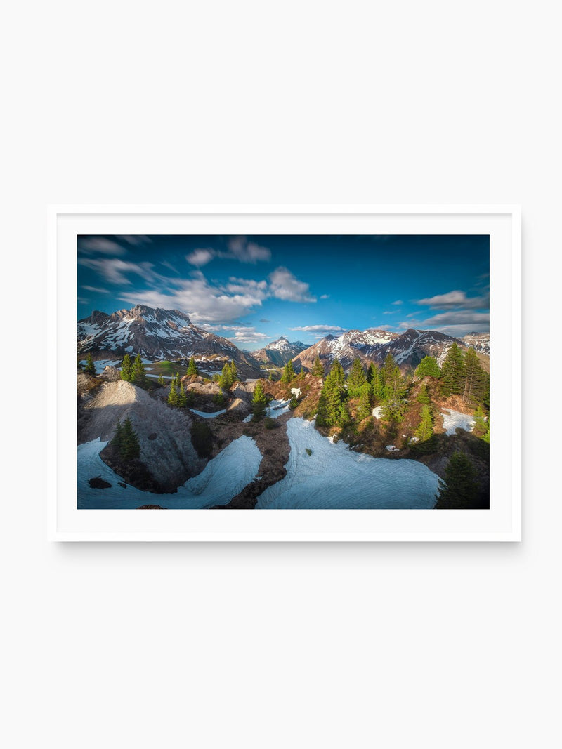 Spring Panorama With the Biberkopf, Lech, white frame