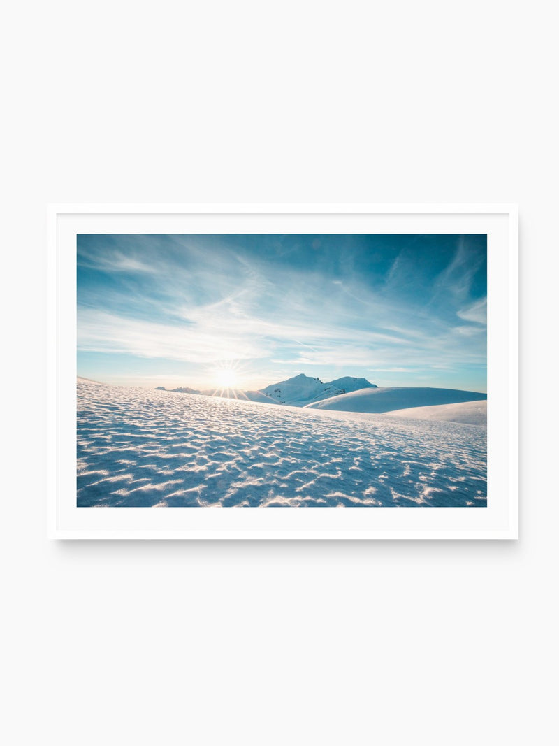 Stierloch Snowy Sunset, Lech Zürs, white frame