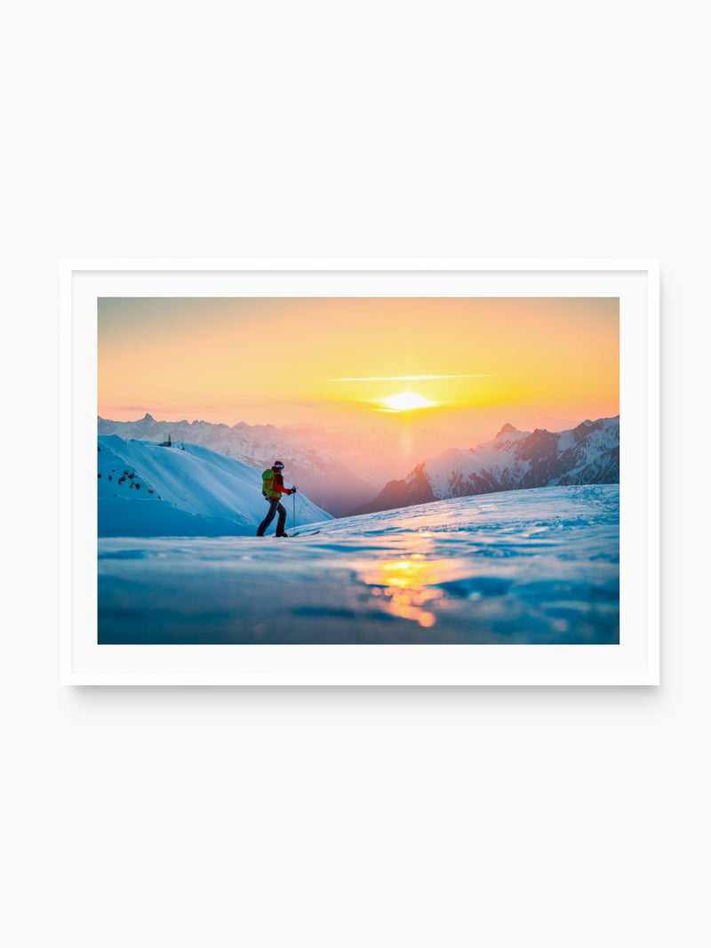 Ski Tour Sunset, Stuben Arlberg, white frame