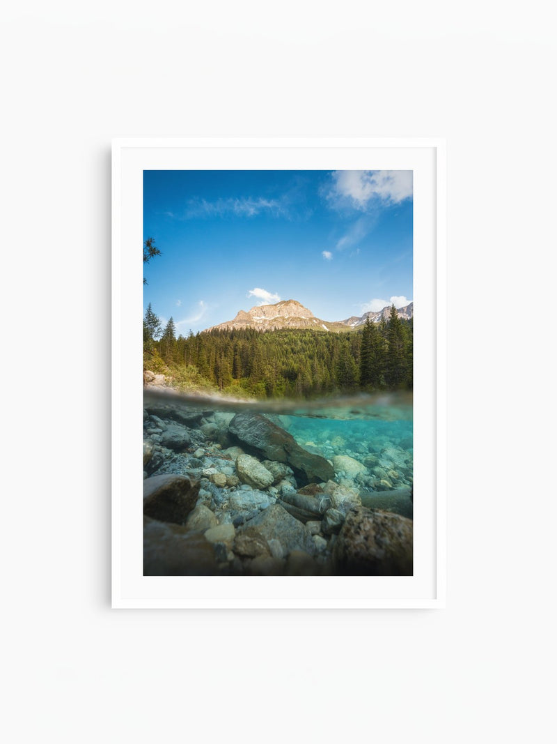 Summer on the Lech River, Arlberg, white frame