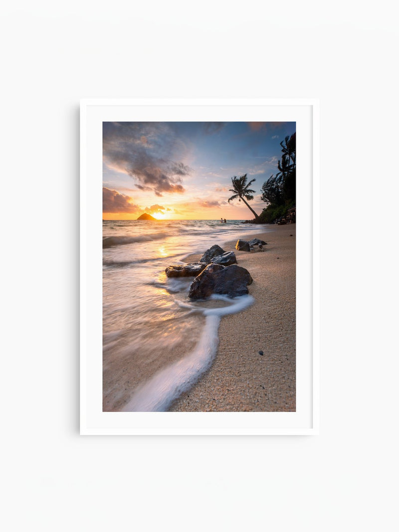 Sunrise Glow at Lanikai Beach, Oahu, white frame