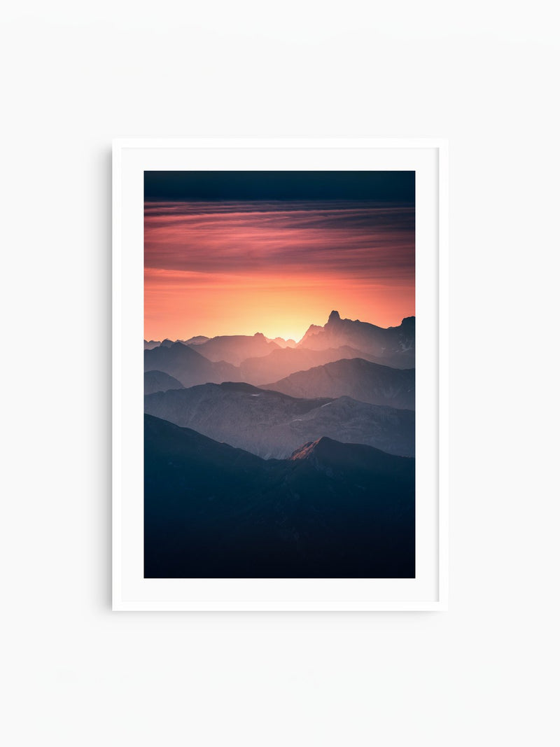 Mohnenfluh Sunrise, Lech Arlberg, white frame
