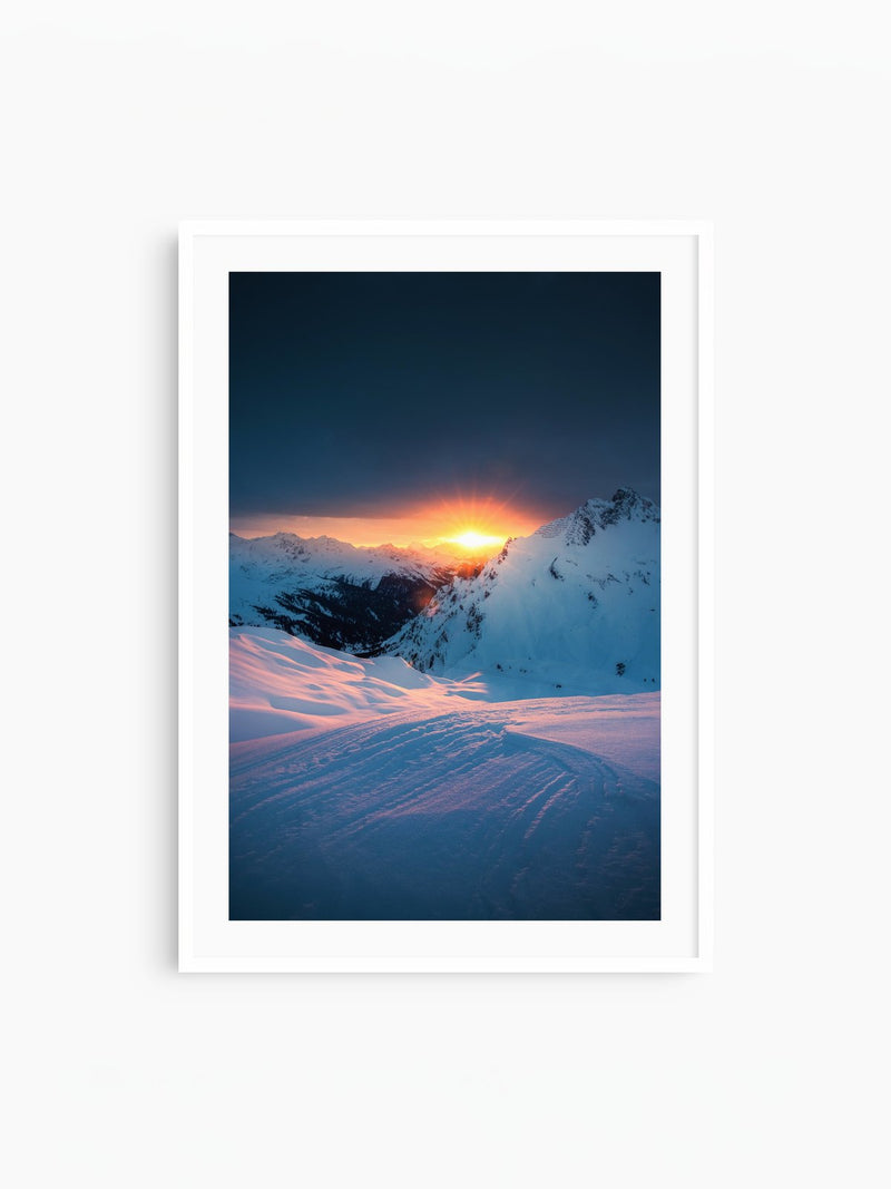 Sunset Above Zürs, Arlberg, white frame