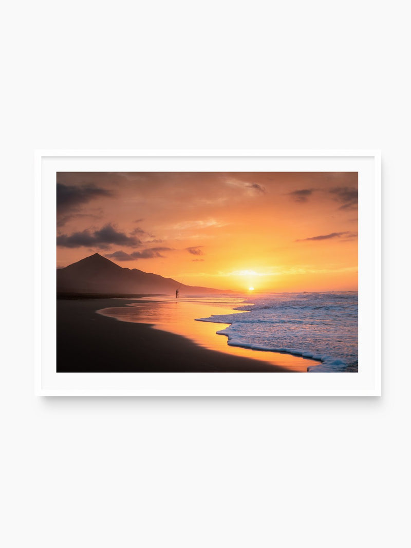 Sunset Angler at Cofete, Fuerteventura, white frame