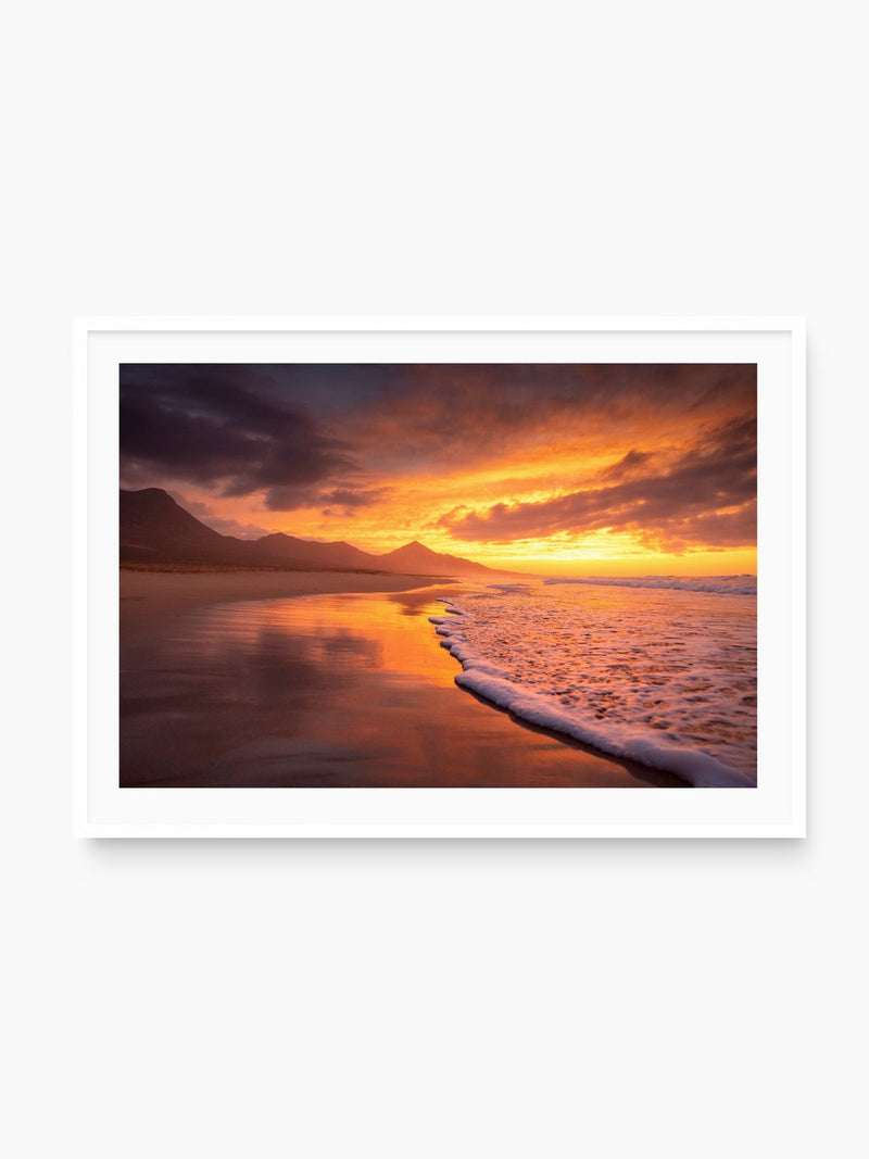Sunset at Playa de Cofete, Fuerteventura, white frame