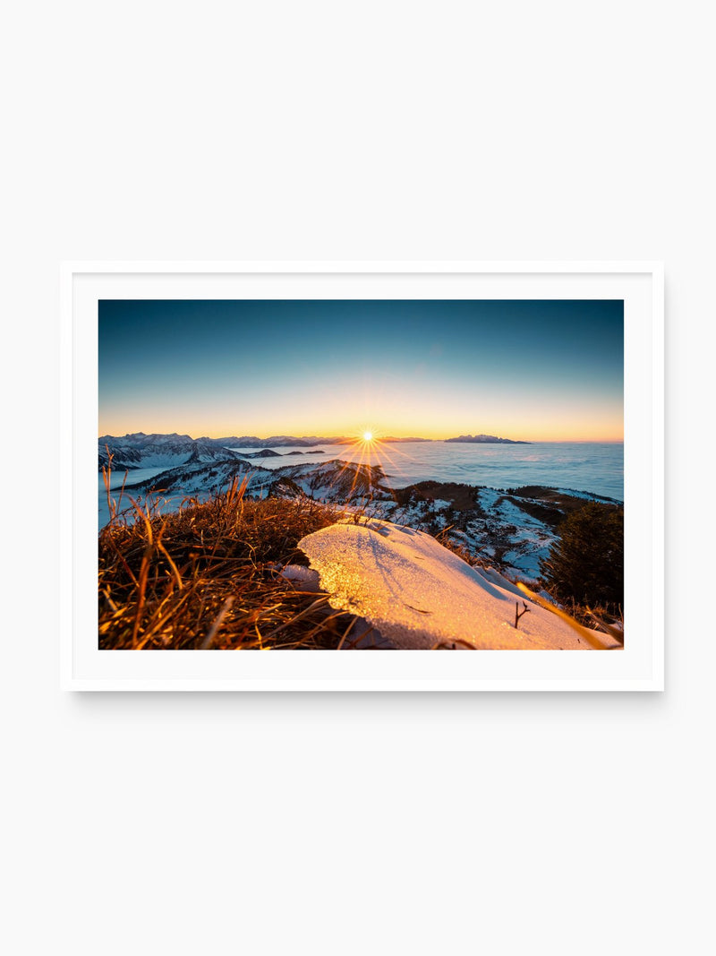 Sunset at the Hohe Matona, Vorarlberg, white frame