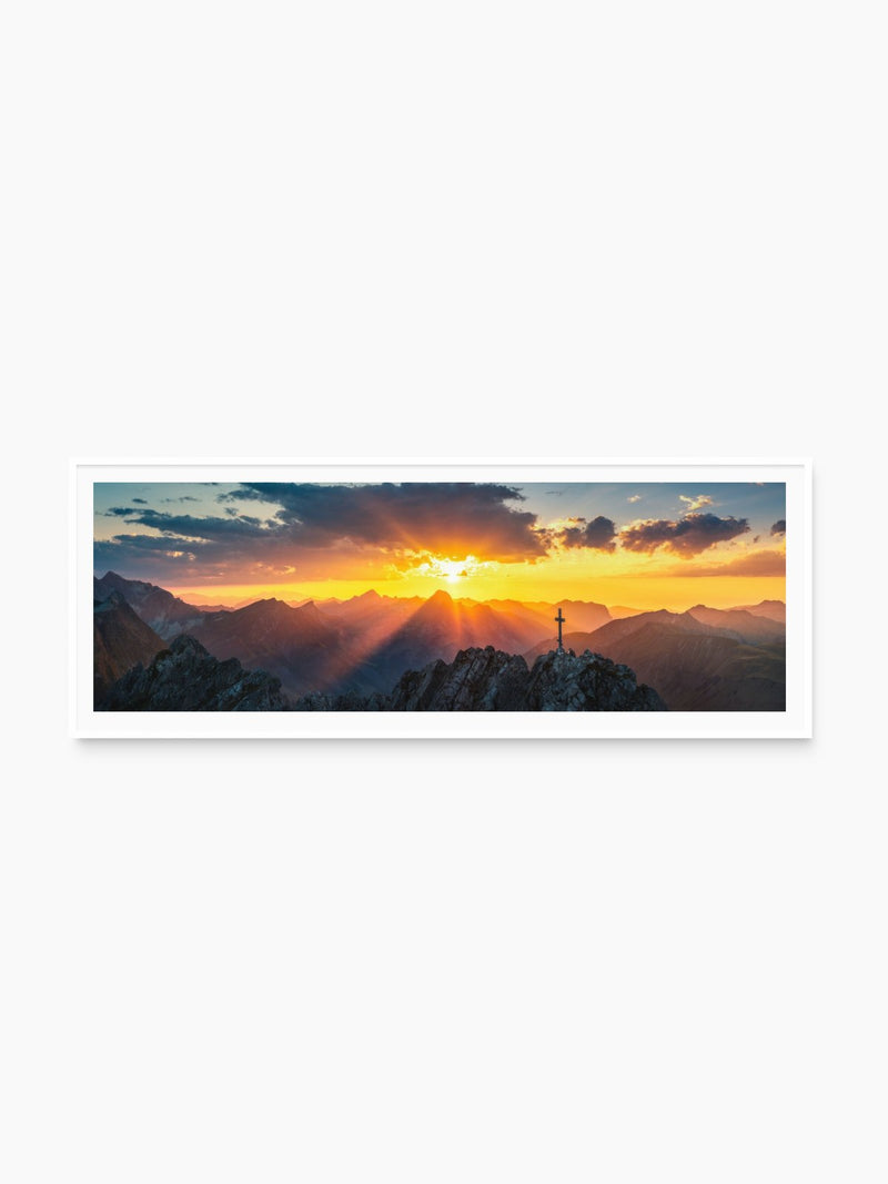 Sunset at the Karhorn, Warth, white frame