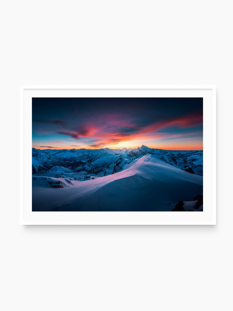 Sunset at the Mohnenfluh, Lech, white frame